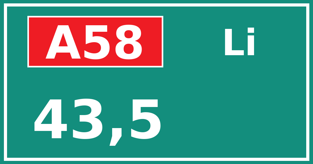 Hectometerbord A58 43,5 zijde Li
