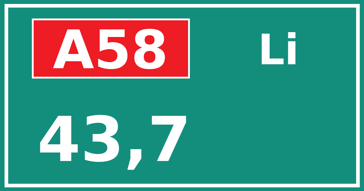 Hectometerbord A58 43,7 zijde Li