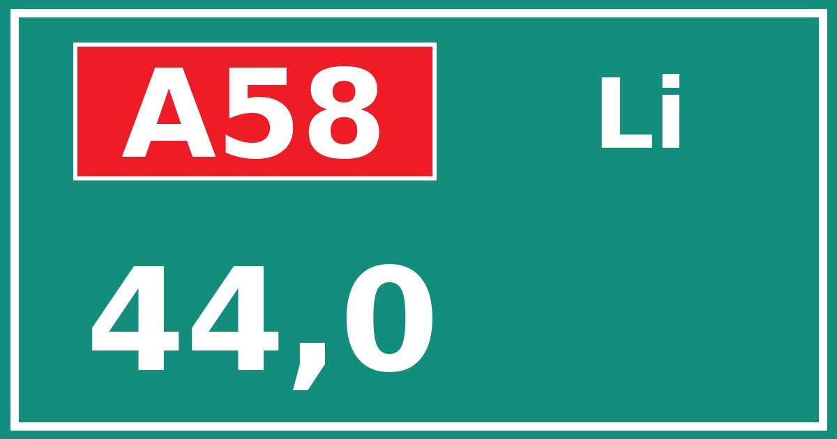 Hectometerbord A58 44,0 zijde Li