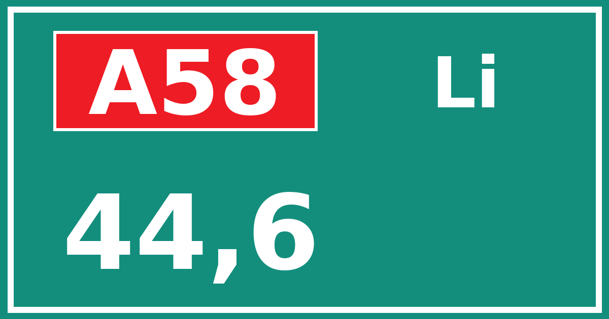 Hectometerbord A58 44,6 zijde Li