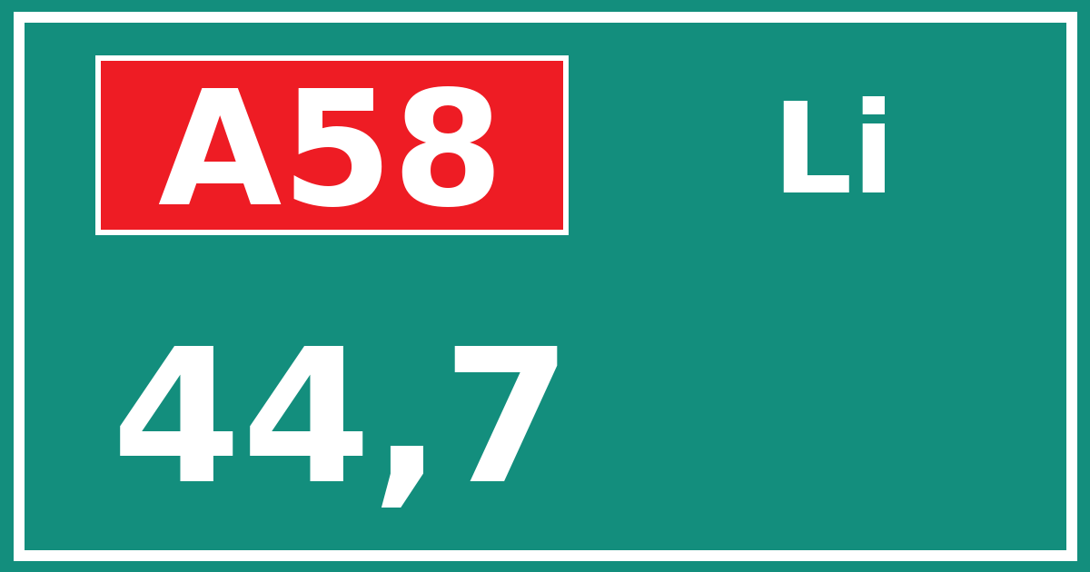 Hectometerbord A58 44,7 zijde Li