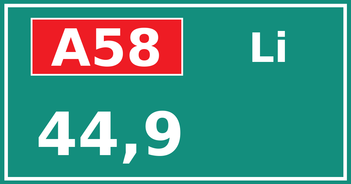 Hectometerbord A58 44,9 zijde Li