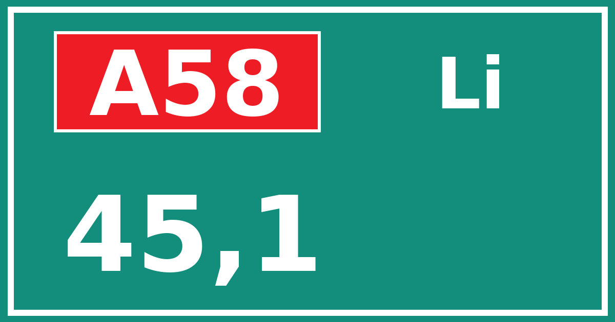 Hectometerbord A58 45,1 zijde Li