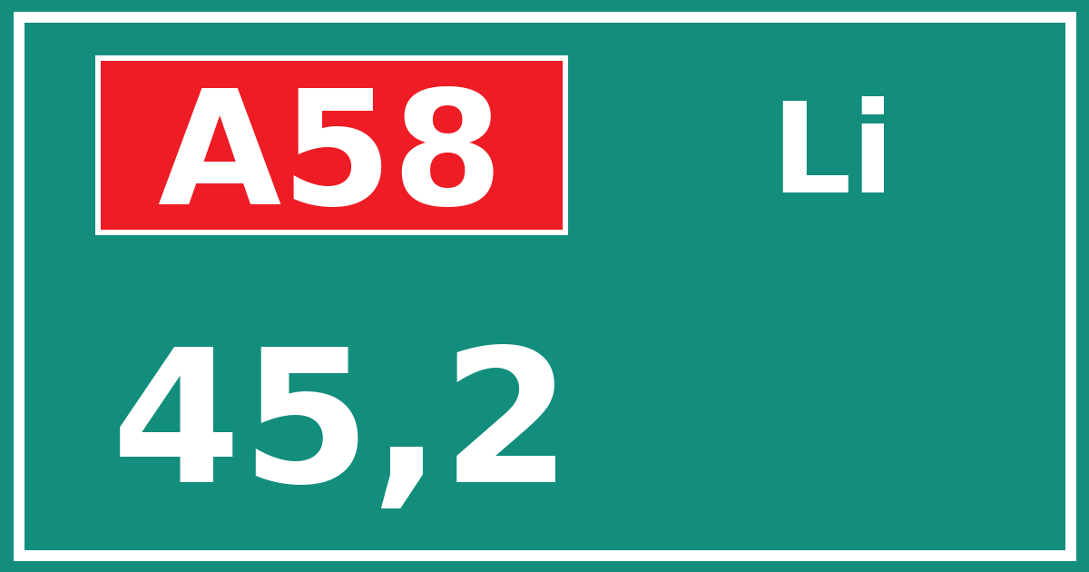 Hectometerbord A58 45,2 zijde Li
