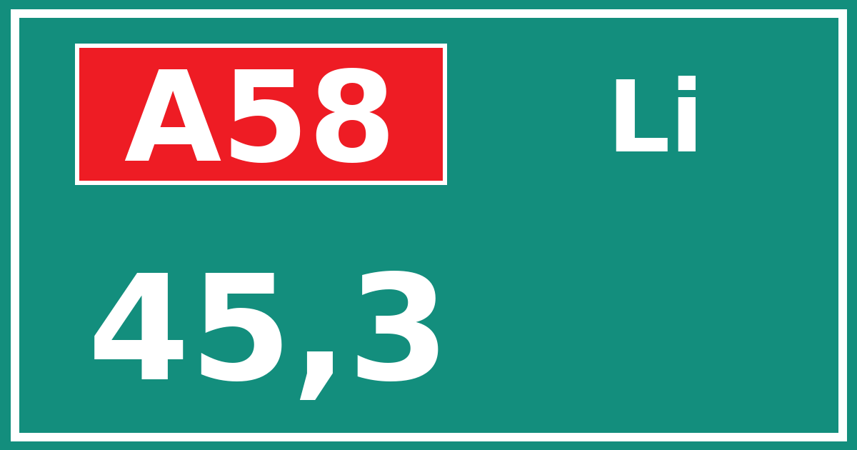 Hectometerbord A58 45,3 zijde Li