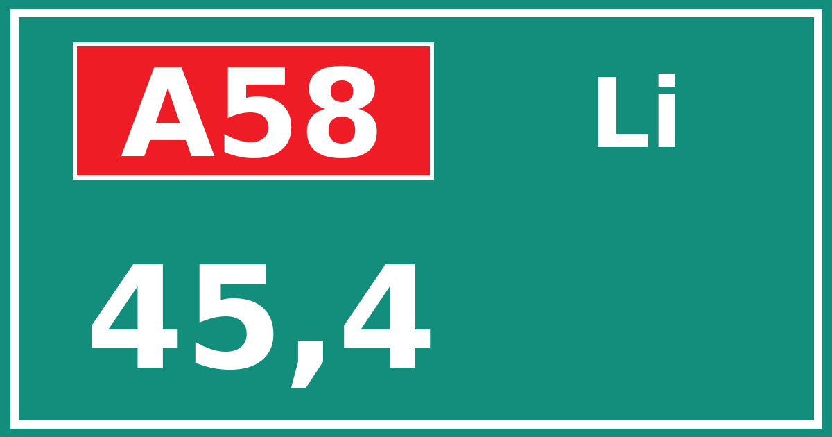 Hectometerbord A58 45,4 zijde Li