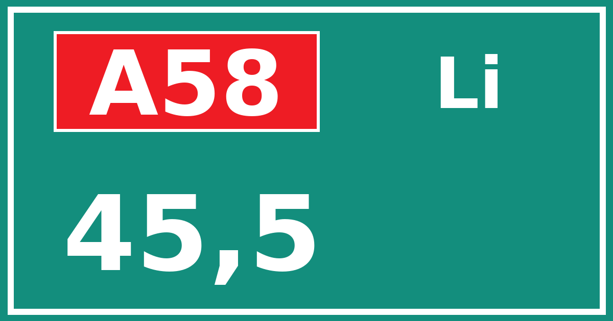 Hectometerbord A58 45,5 zijde Li