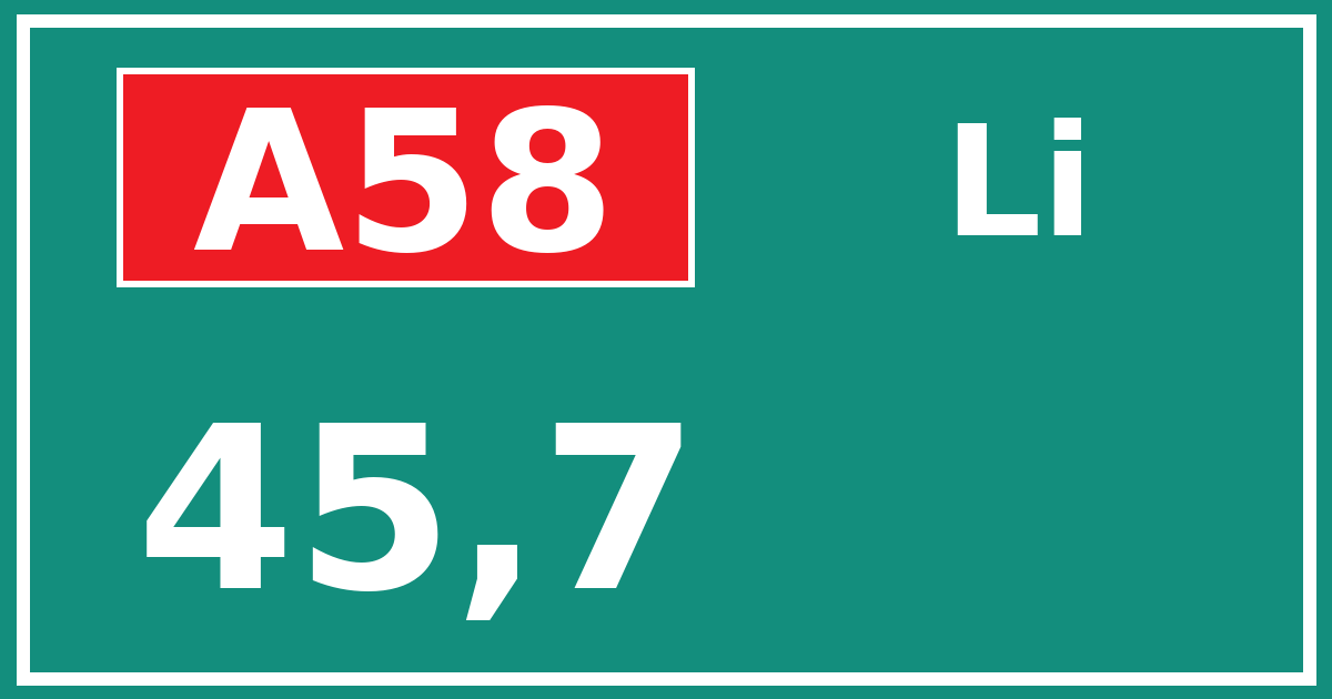 Hectometerbord A58 45,7 zijde Li