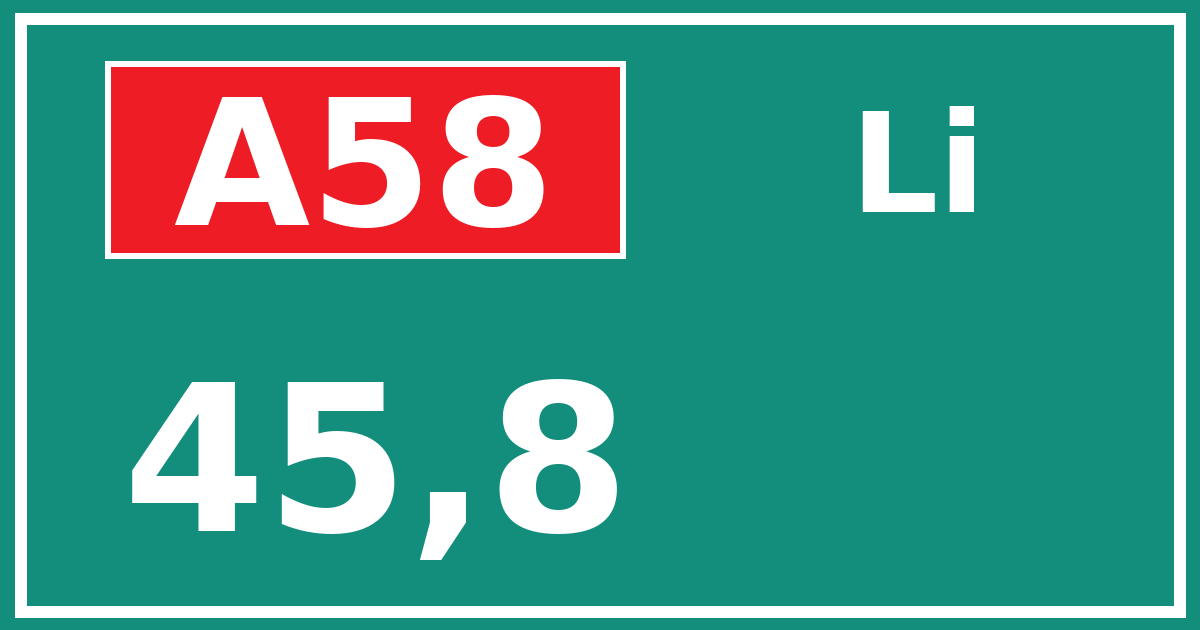 Hectometerbord A58 45,8 zijde Li