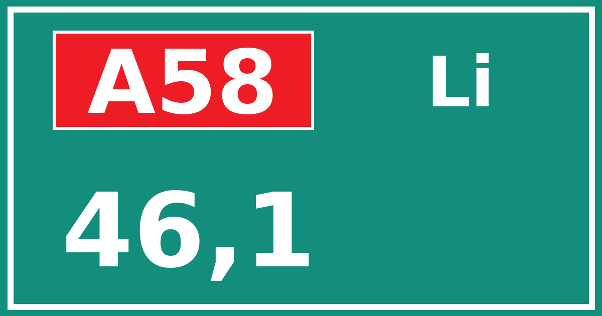 Hectometerbord A58 46,1 zijde Li