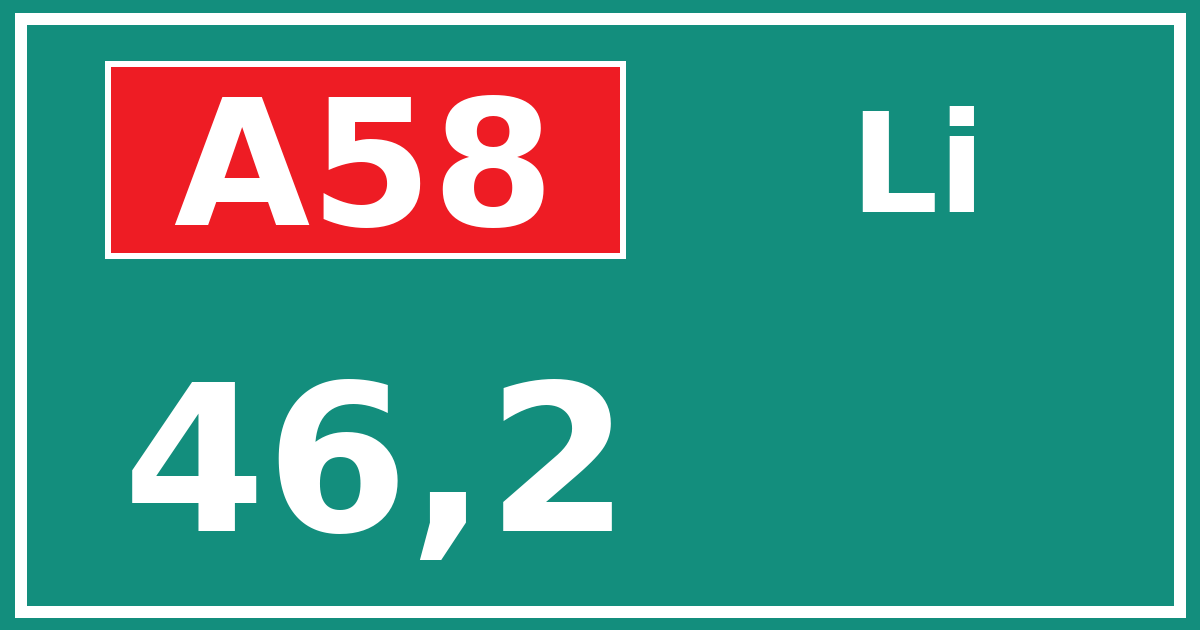 Hectometerbord A58 46,2 zijde Li