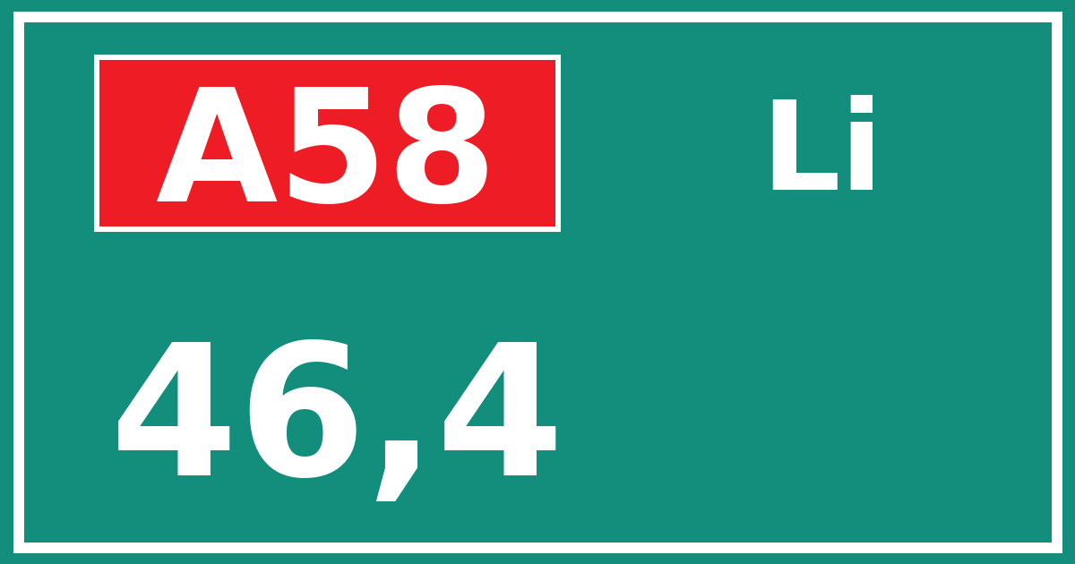 Hectometerbord A58 46,4 zijde Li