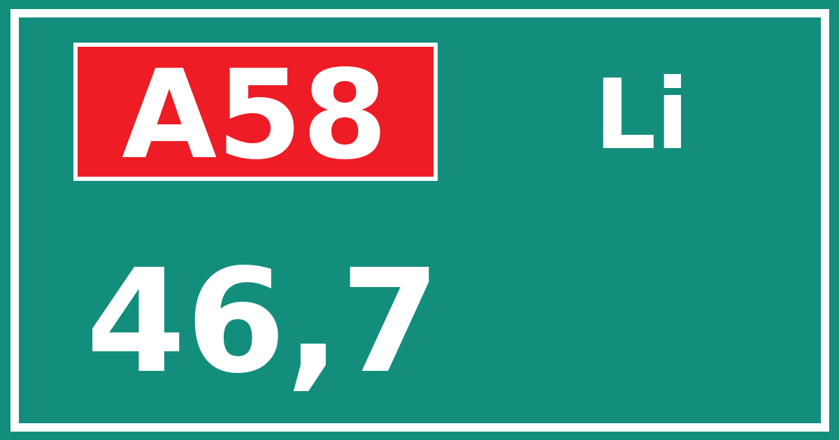 Hectometerbord A58 46,7 zijde Li