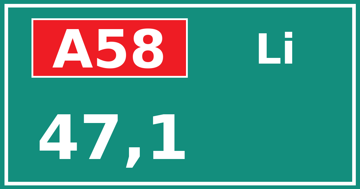 Hectometerbord A58 47,1 zijde Li