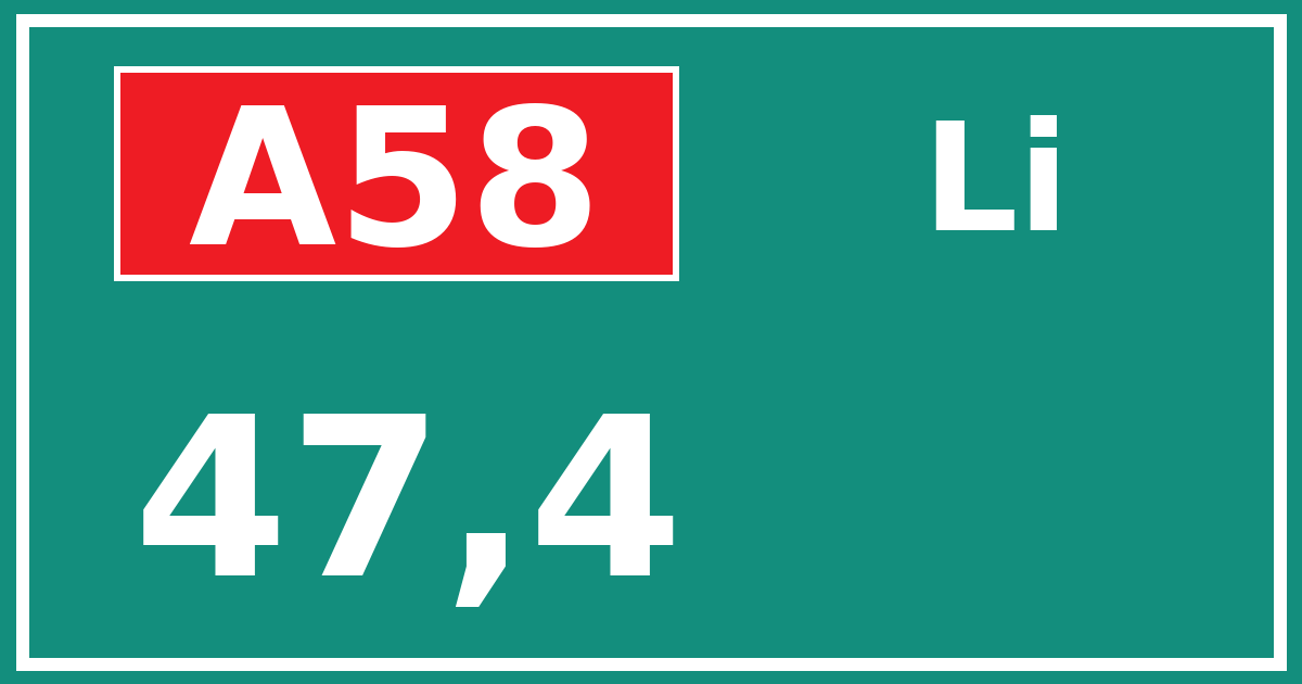 Hectometerbord A58 47,4 zijde Li