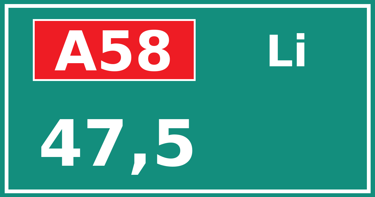 Hectometerbord A58 47,5 zijde Li