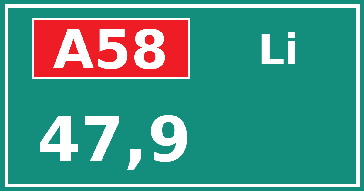 Hectometerbord A58 47,9 zijde Li