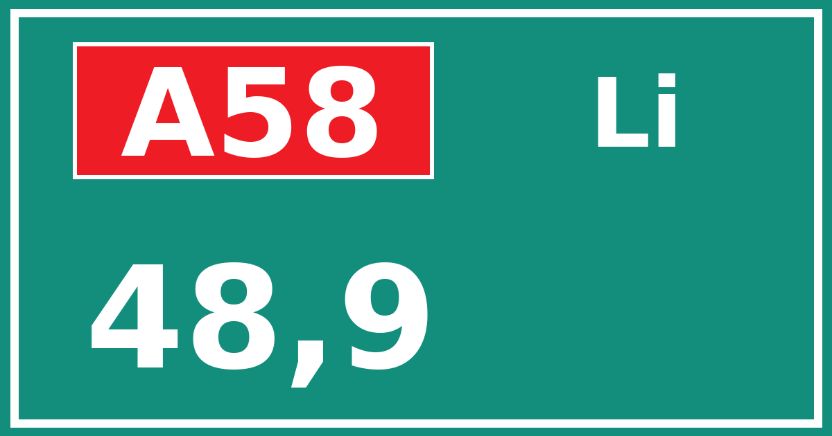 Hectometerbord A58 48,9 zijde Li