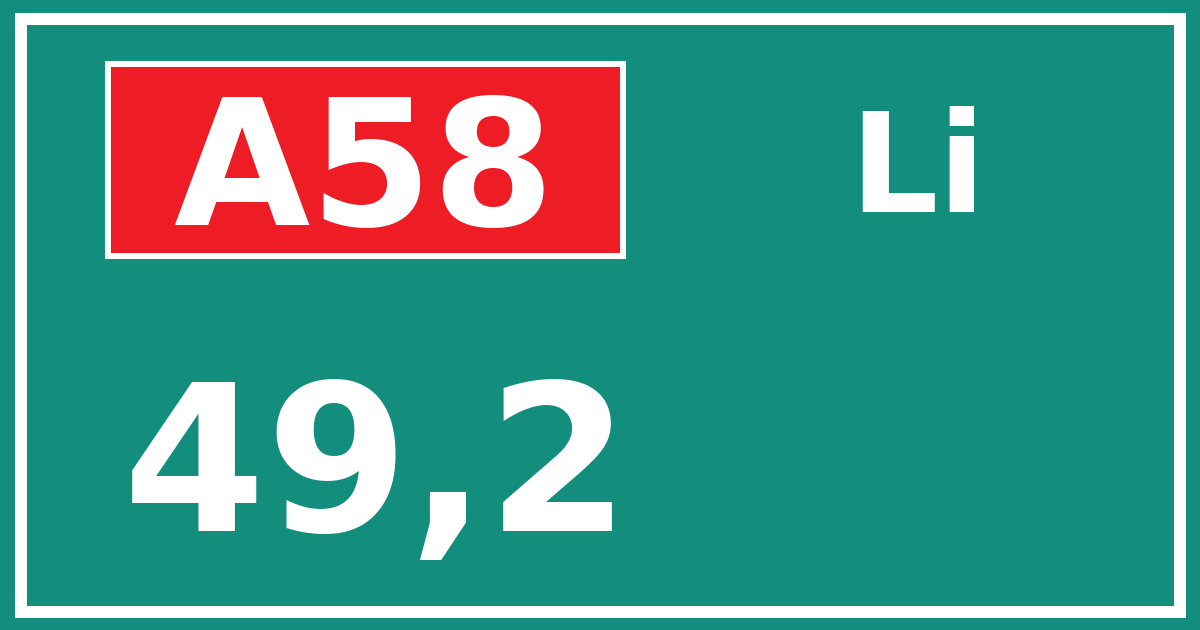 Hectometerbord A58 49,2 zijde Li