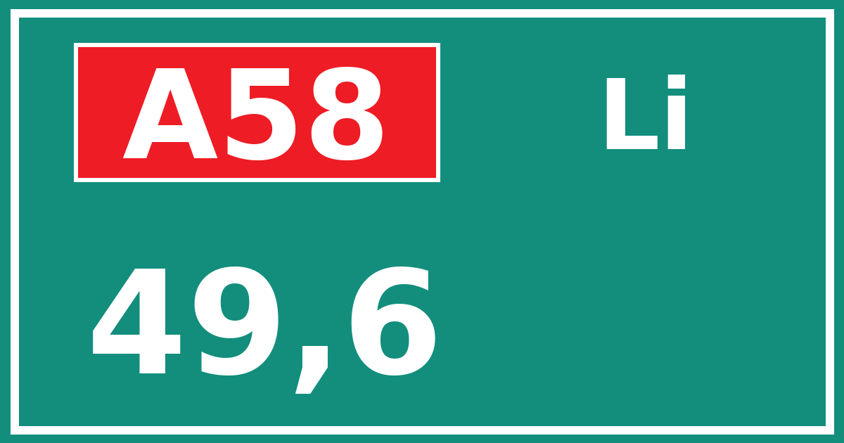 Hectometerbord A58 49,6 zijde Li