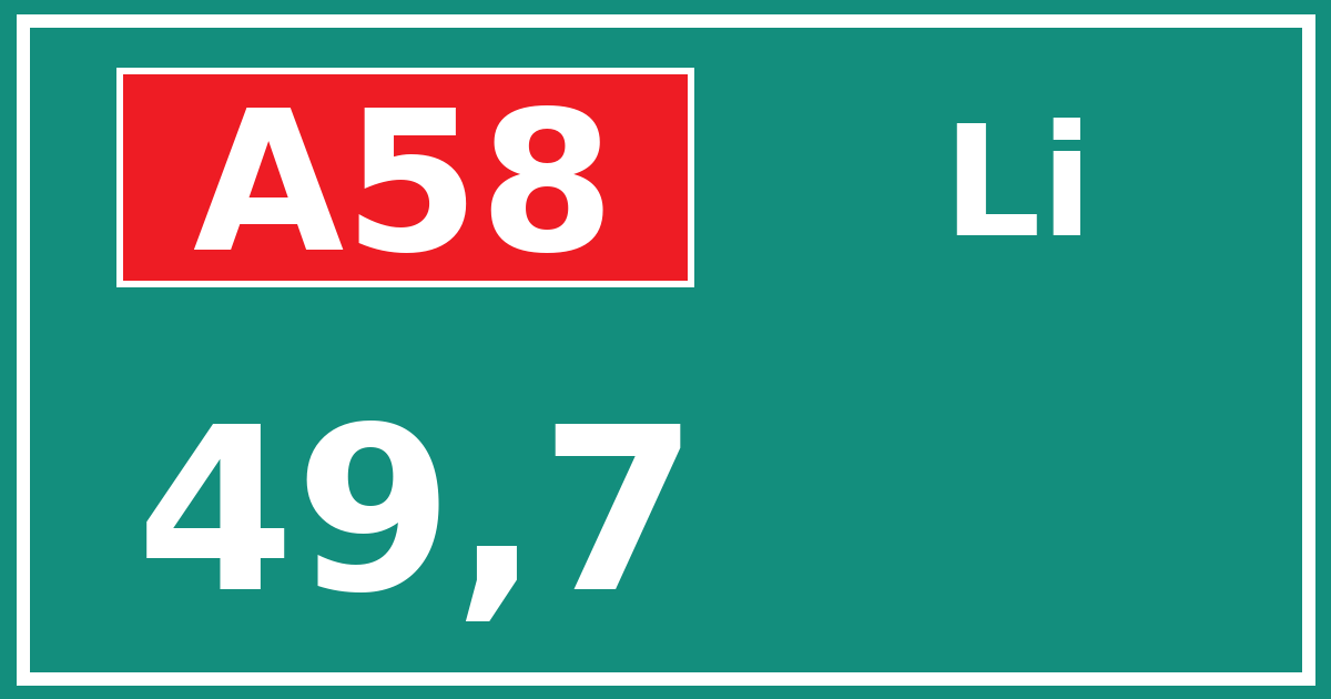 Hectometerbord A58 49,7 zijde Li