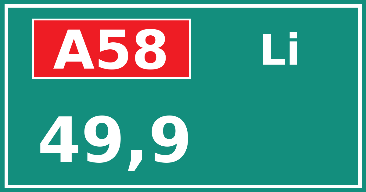 Hectometerbord A58 49,9 zijde Li