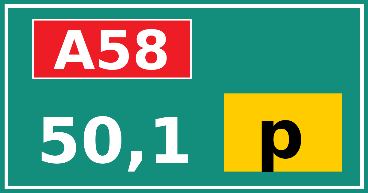 Hectometerbord A58 50,1 letter p