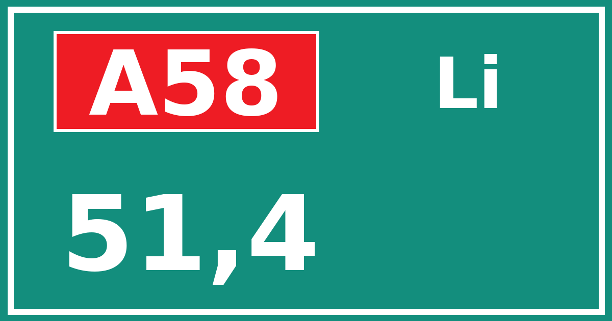 Hectometerbord A58 51,4 zijde Li