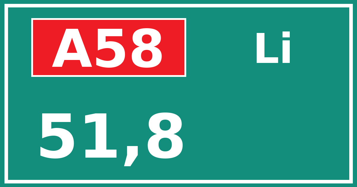 Hectometerbord A58 51,8 zijde Li