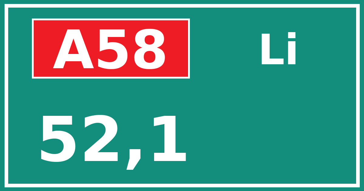 Hectometerbord A58 52,1 zijde Li