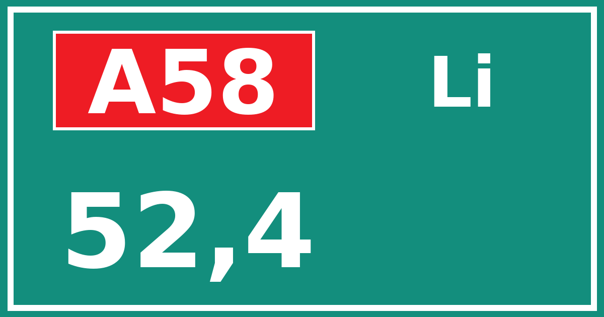 Hectometerbord A58 52,4 zijde Li