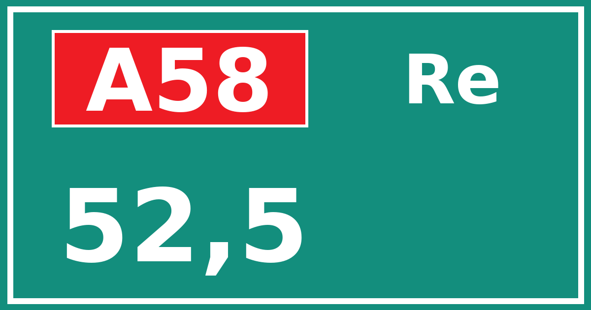 Hectometerbord A58 52,5 zijde Re