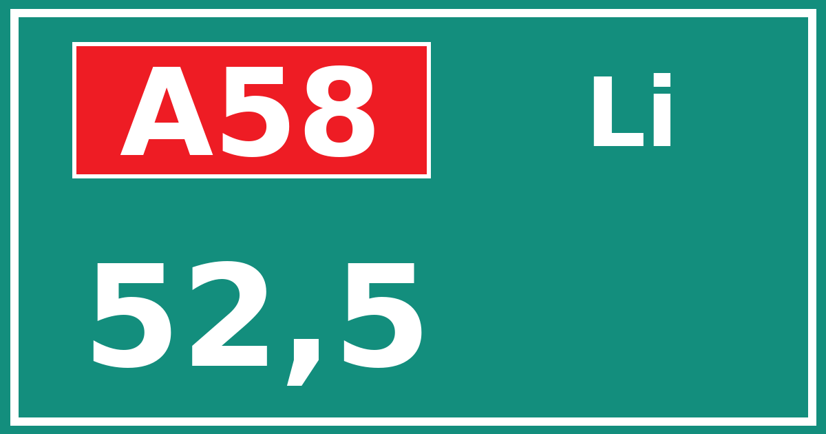 Hectometerbord A58 52,5 zijde Li
