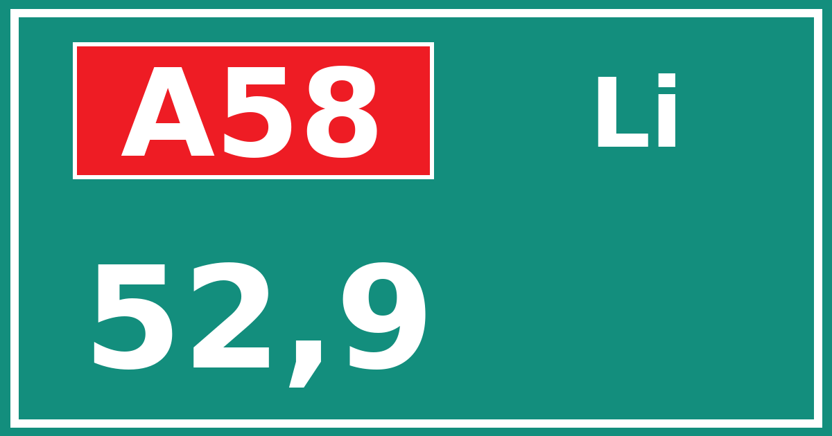 Hectometerbord A58 52,9 zijde Li