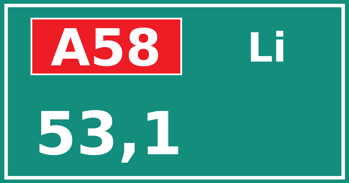 Hectometerbord A58 53,1 zijde Li