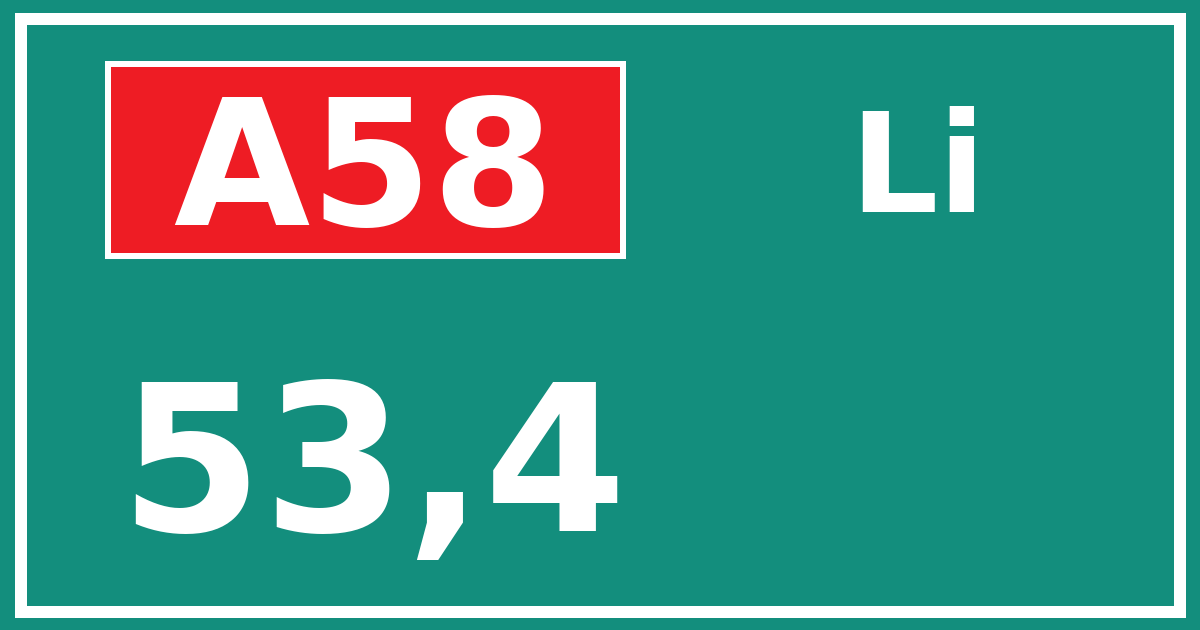 Hectometerbord A58 53,4 zijde Li