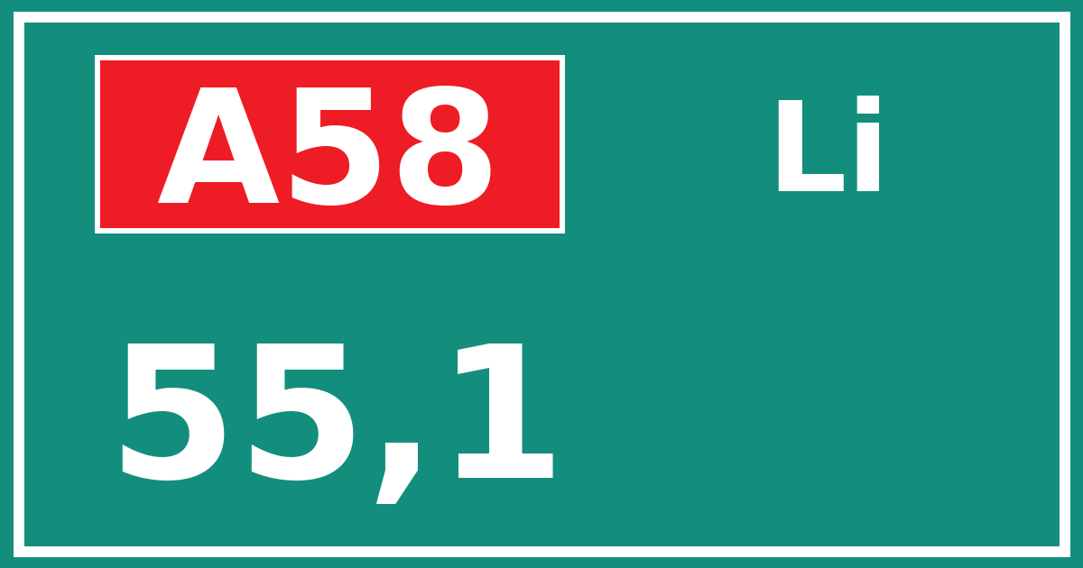 Hectometerbord A58 55,1 zijde Li