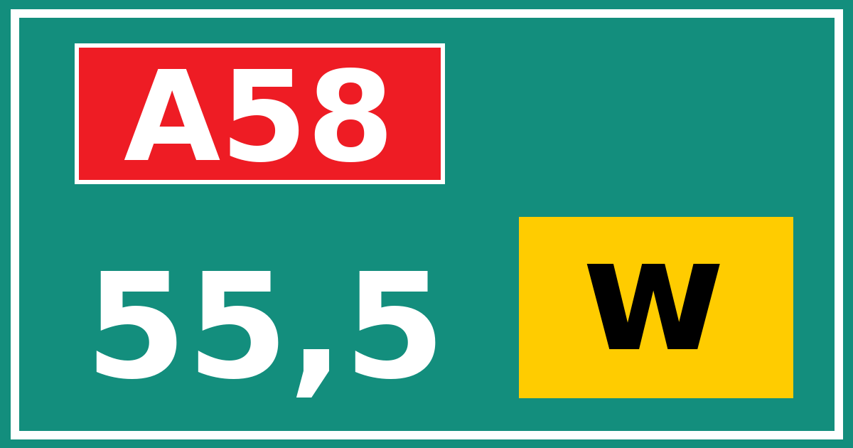Hectometerbord A58 55,5 letter w