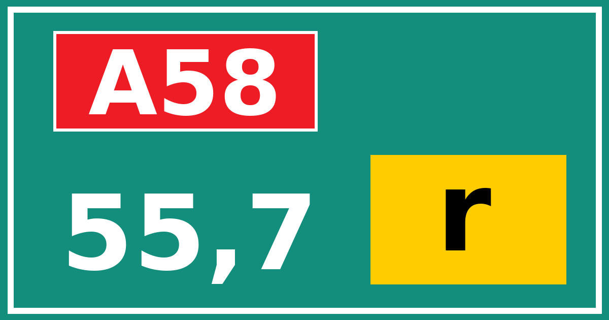 Hectometerbord A58 55,7 letter r