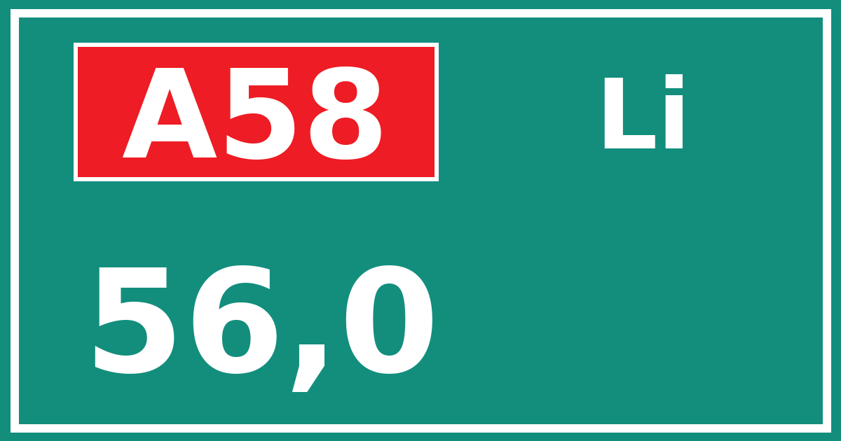 Hectometerbord A58 56,0 zijde Li