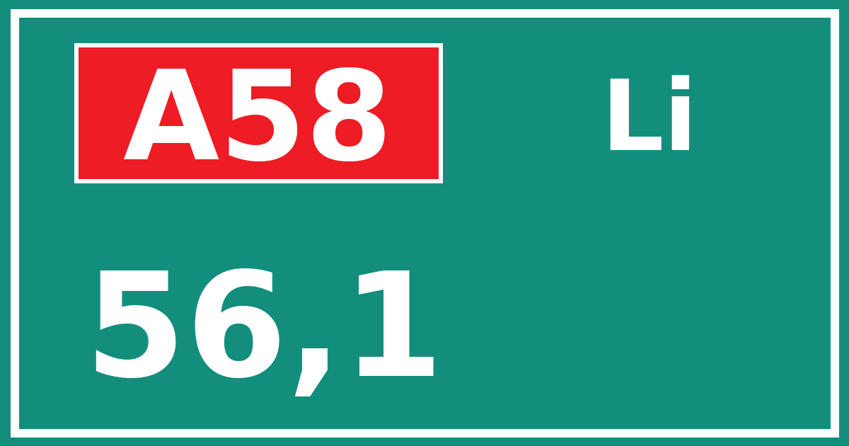 Hectometerbord A58 56,1 zijde Li