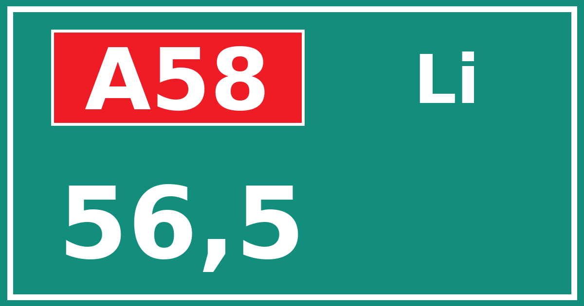 Hectometerbord A58 56,5 zijde Li