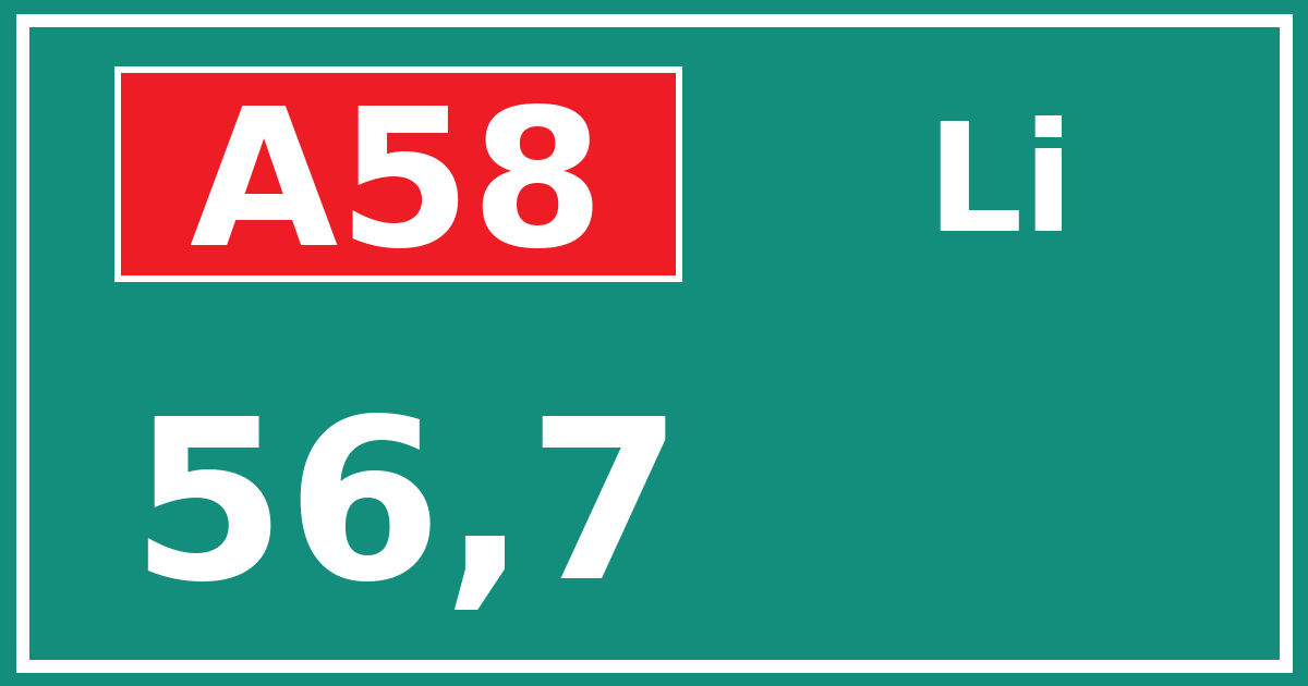 Hectometerbord A58 56,7 zijde Li