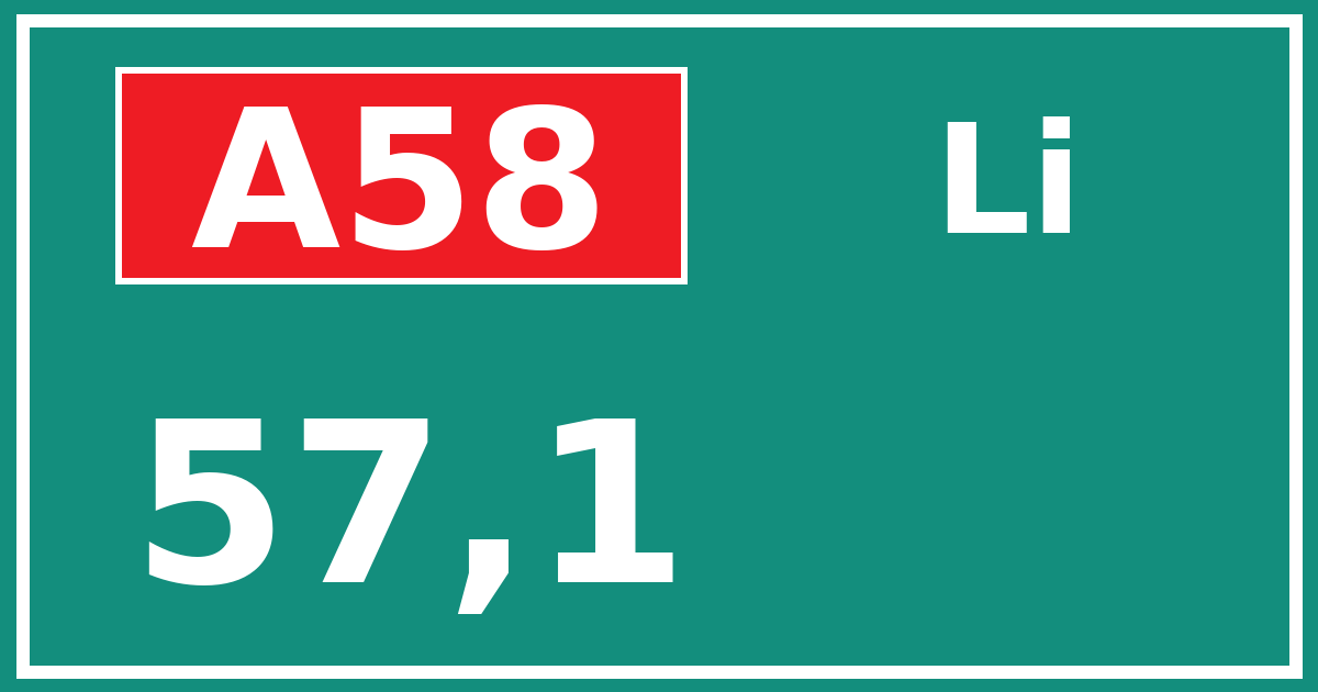 Hectometerbord A58 57,1 zijde Li