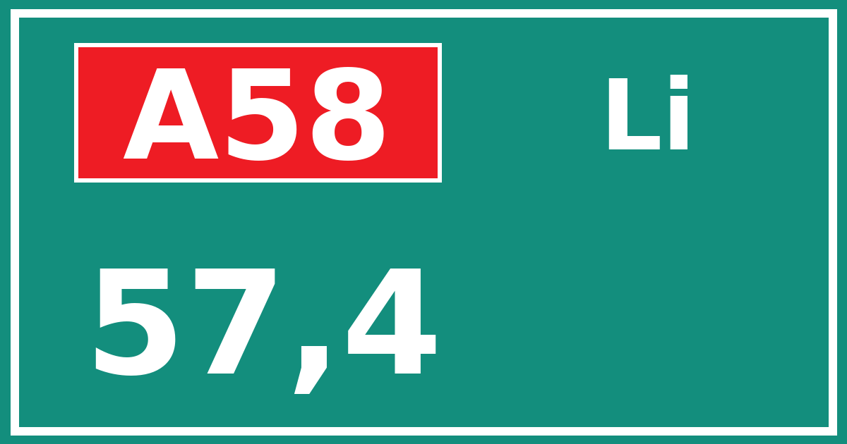 Hectometerbord A58 57,4 zijde Li
