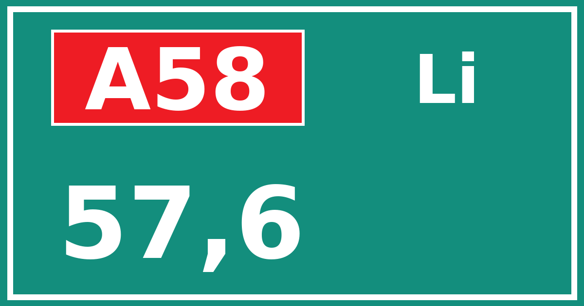 Hectometerbord A58 57,6 zijde Li