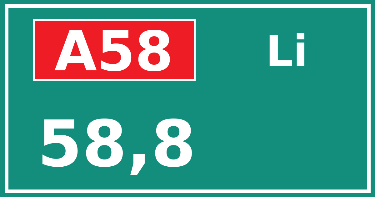 Hectometerbord A58 58,8 zijde Li
