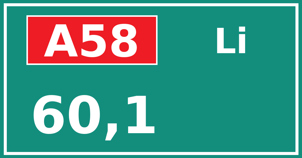 Hectometerbord A58 60,1 zijde Li