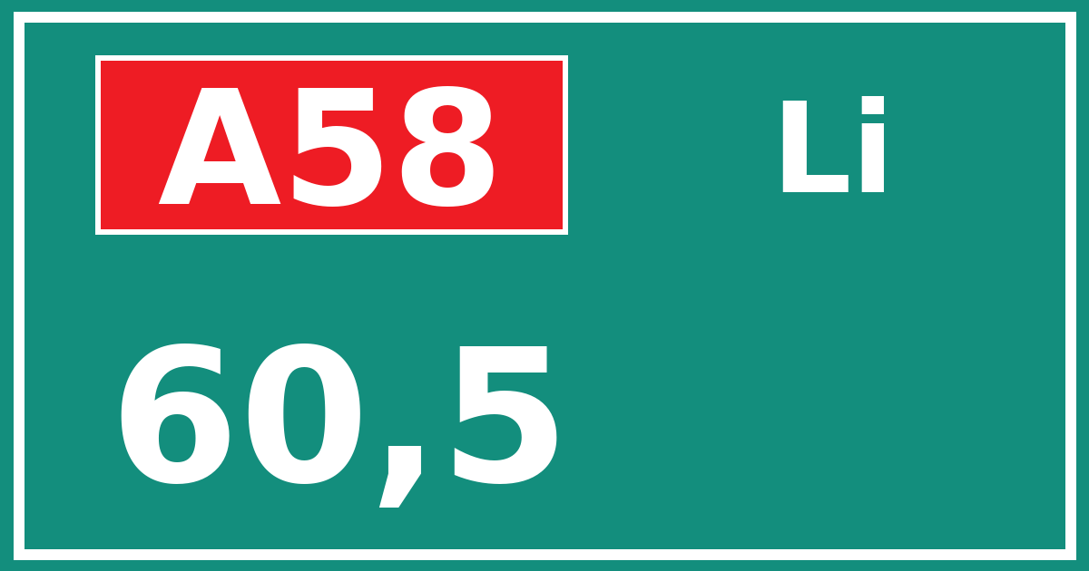 Hectometerbord A58 60,5 zijde Li