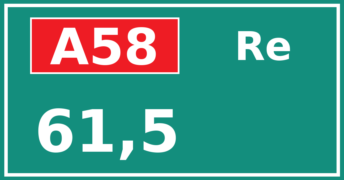 Hectometerbord A58 61,5 zijde Re